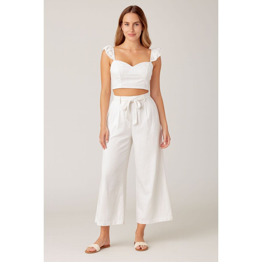 AZURA Wide Leg Crop Top Cotton Set White Medium